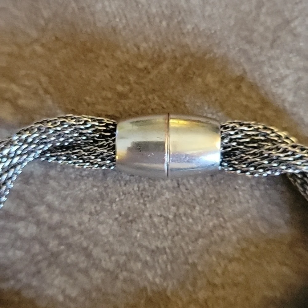Silvertone Metal Mesh Braided Magnetic  Clasp Unisex Bracelet